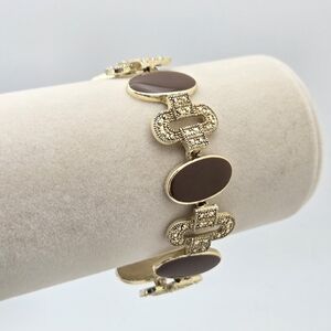 Vintage Gold Tone & Mocha Cabochon Link Bracelet | MCM Style